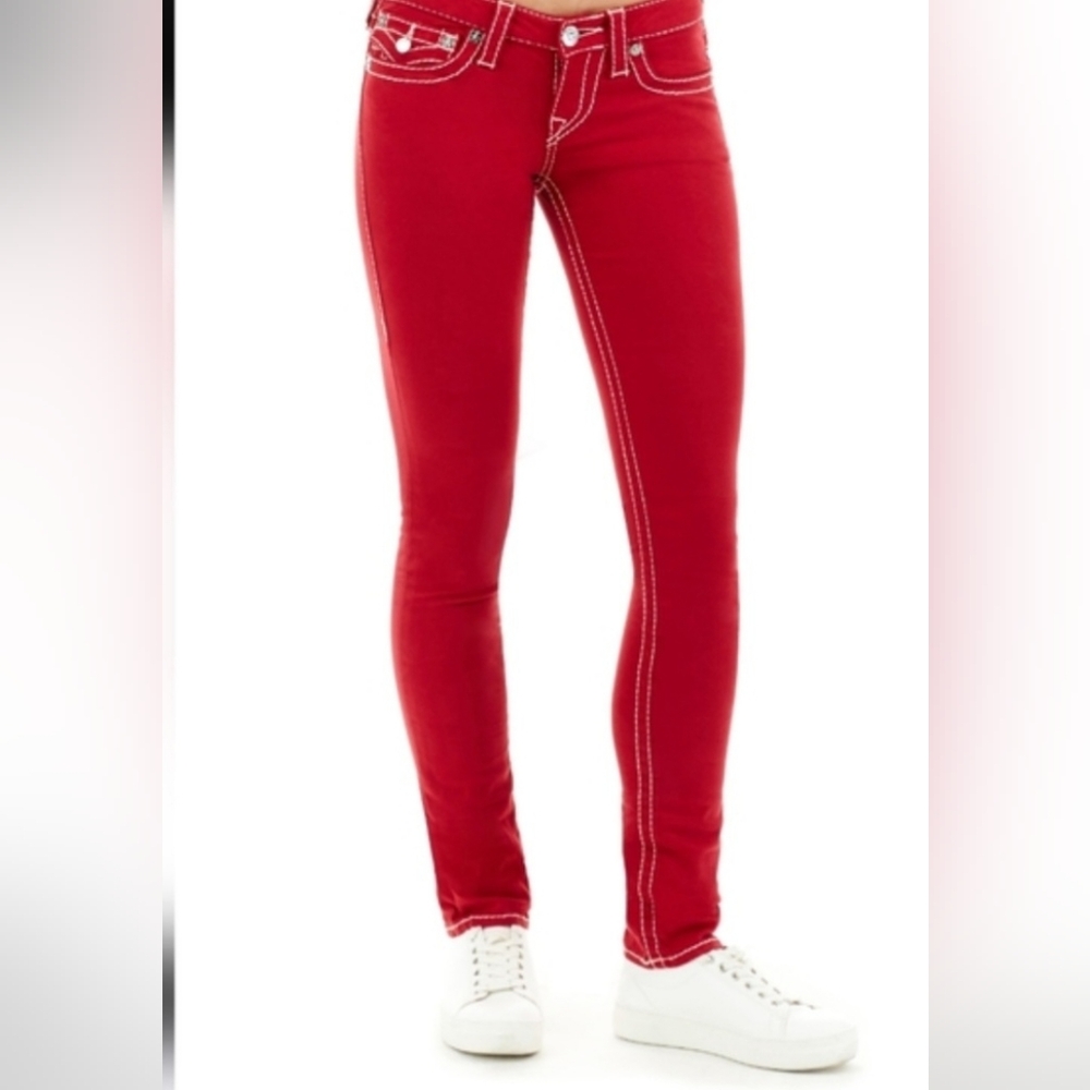 True Religion Red Skinny Jeans Womans Sz 29 Stretch Low Rise